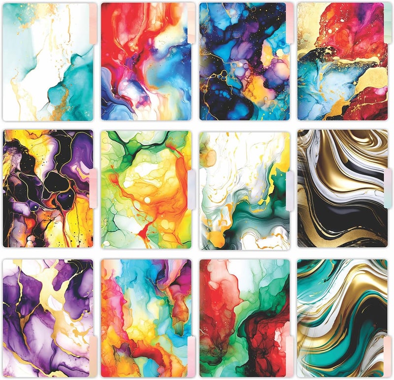 PARTH IMPEX 12 Pack Decorative File Folders, 1/3 Cut Tab with Assorted Positions, Letter Size Paper Holders (9.75” x 11.75”) Matte Finish Laminated for Office School Work - Marble Pattern Design - Image 5